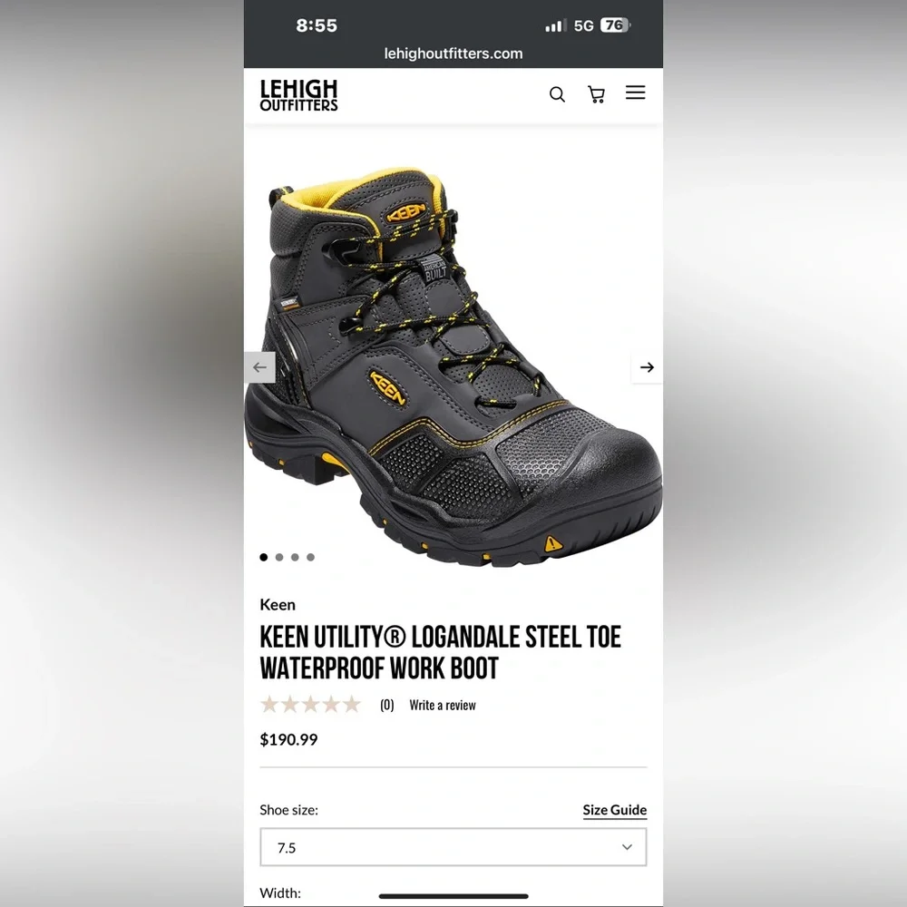 Men's Keen American Built Black Waterproof Steel Toe Work Boots Size 10 D - Picture 9 of 9